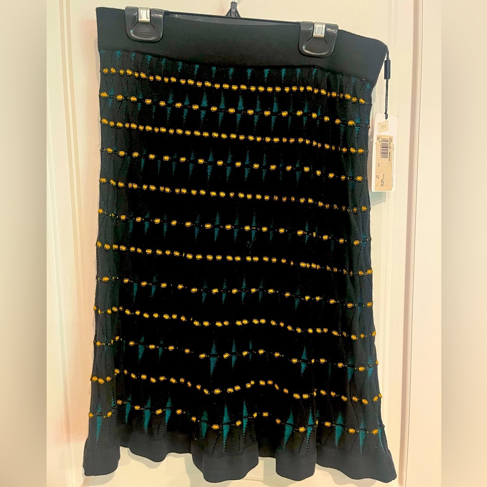 Missoni Knit flare skirt blk/turquiose/yellow size 44 knee length new with tags - Picture 1 of 3